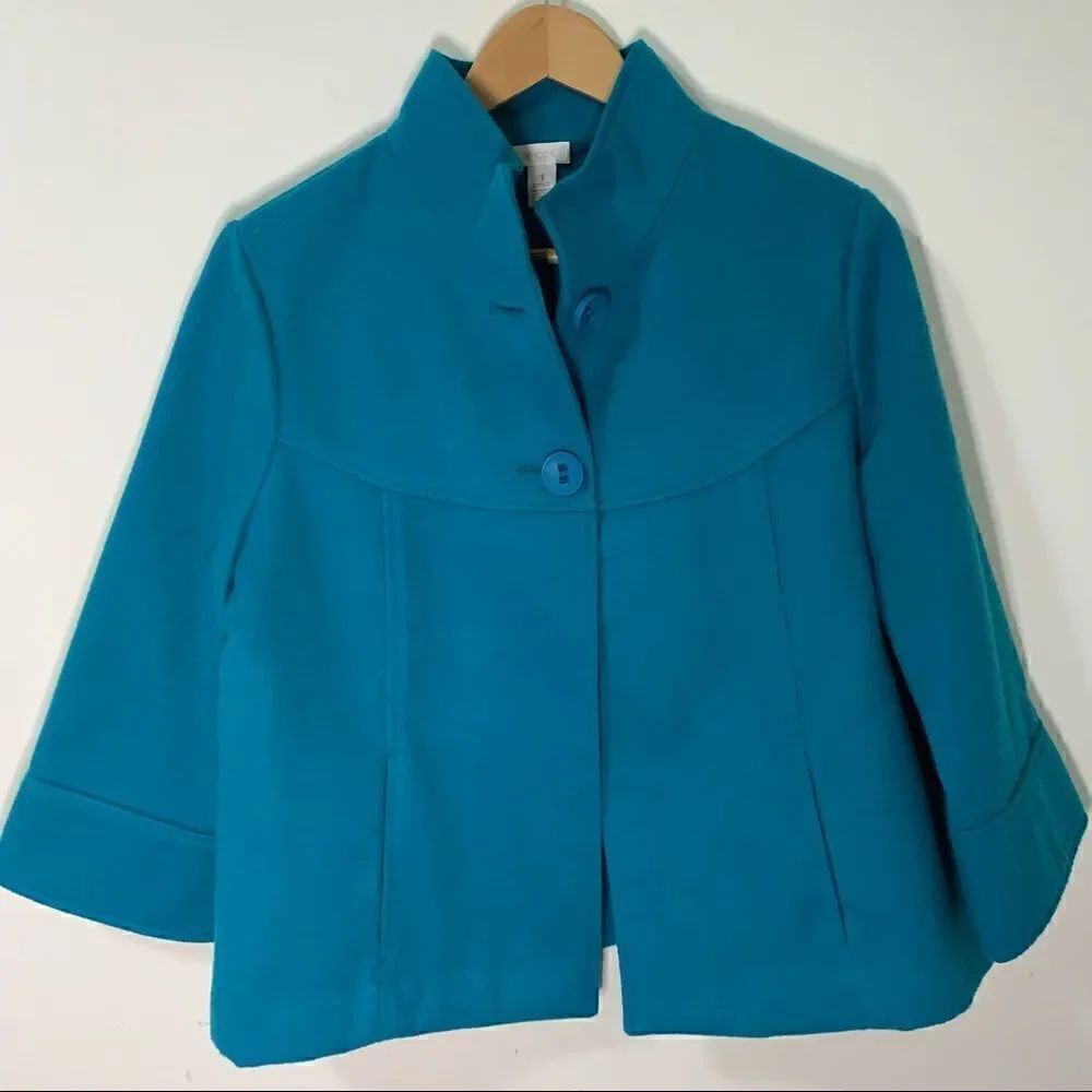 Chicos 1 Teal Blue Polyester Blend Coat
